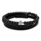 Matte Black Beaded Leather Cross Bracelet